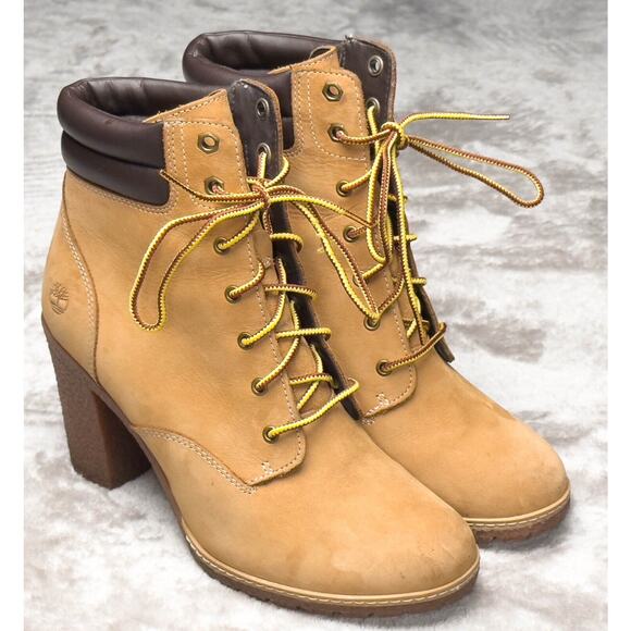 Timberland Tillston Wheat Nubuck Lace Up Heeled Ankle Boots Womens Size 8.5 - Picture 1 of 16